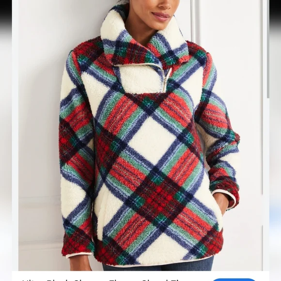 TALBOTS Ultra Plush Sherpa Fleece Shawl Zip Pullover - Plaid 🎈♣️ - Picture 8 of 9